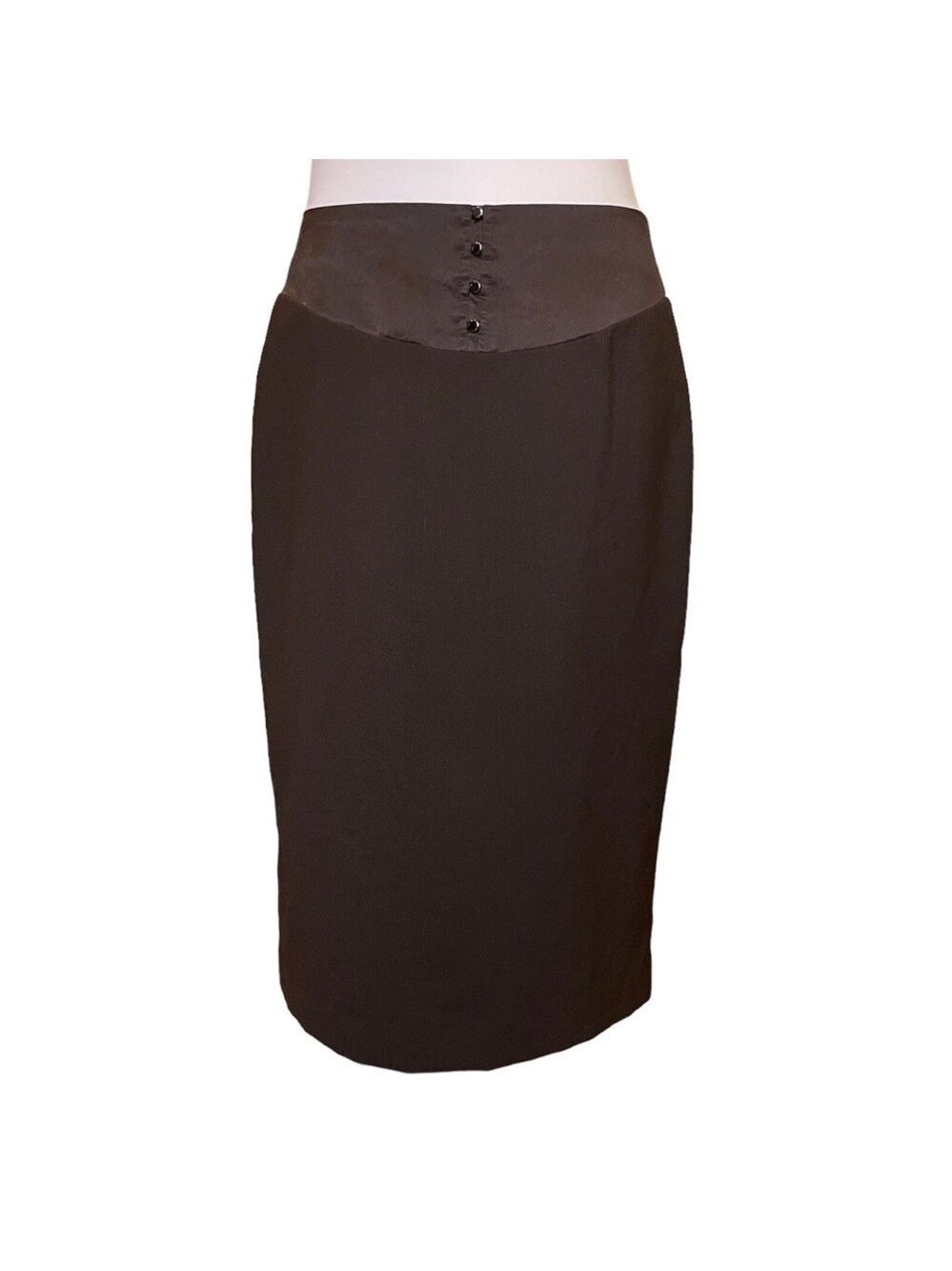 Rebecca Taylor Brown Wool Blend Pencil Skirt Satin Waistband Size 6 Midi